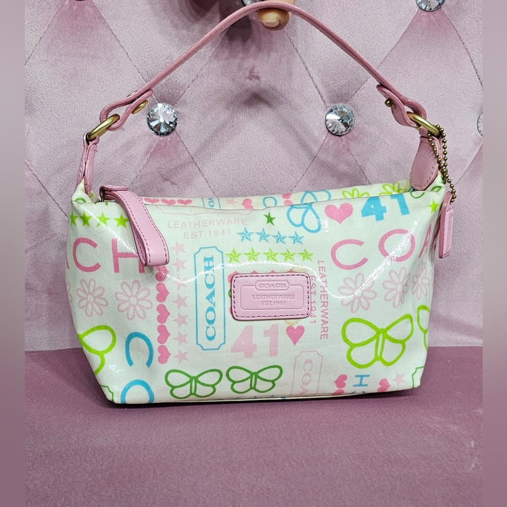 Coach EST. 1941 Baguette Demi Pink/White Butterfly Mini Bag Hobo Y2K graffiti